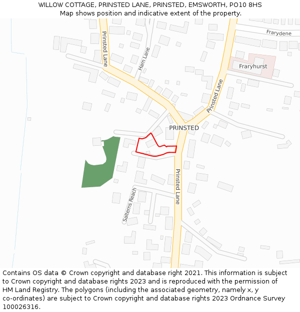 WILLOW COTTAGE, PRINSTED LANE, PRINSTED, EMSWORTH, PO10 8HS: Location map and indicative extent of plot