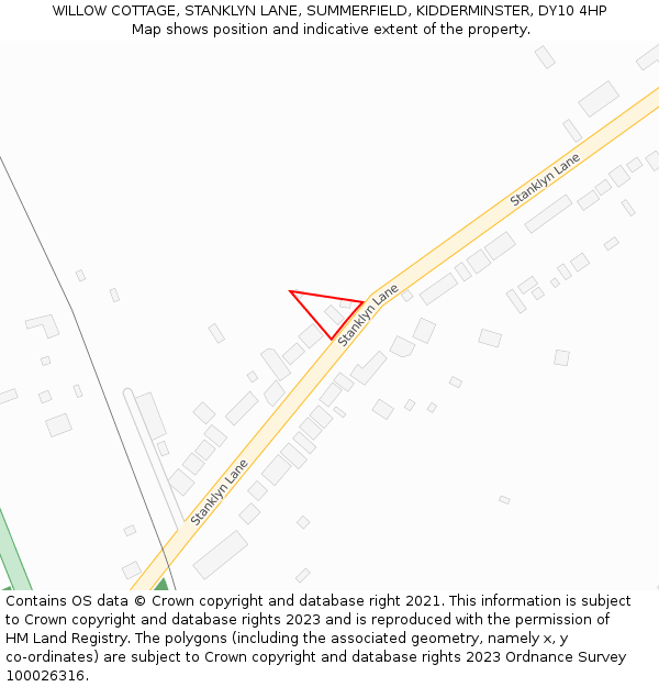 WILLOW COTTAGE, STANKLYN LANE, SUMMERFIELD, KIDDERMINSTER, DY10 4HP: Location map and indicative extent of plot