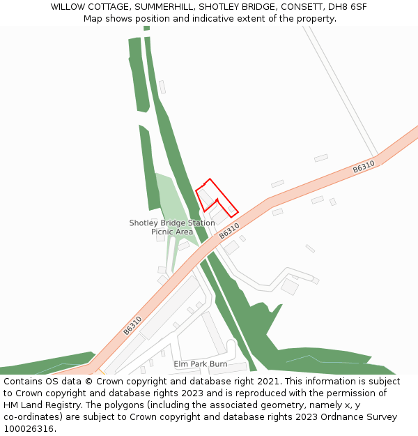 WILLOW COTTAGE, SUMMERHILL, SHOTLEY BRIDGE, CONSETT, DH8 6SF: Location map and indicative extent of plot