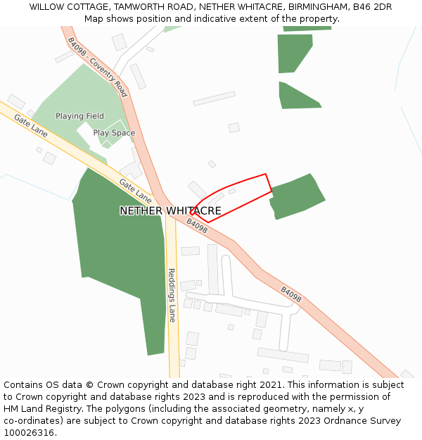 WILLOW COTTAGE, TAMWORTH ROAD, NETHER WHITACRE, BIRMINGHAM, B46 2DR: Location map and indicative extent of plot