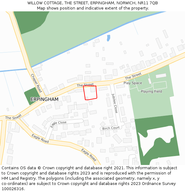 WILLOW COTTAGE, THE STREET, ERPINGHAM, NORWICH, NR11 7QB: Location map and indicative extent of plot