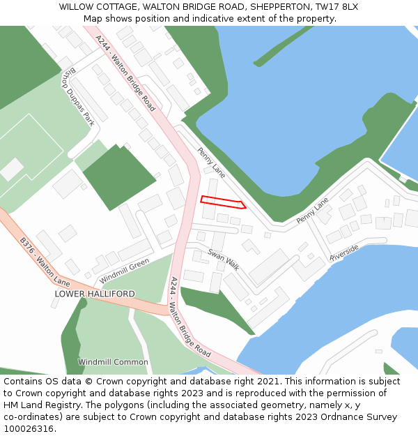 WILLOW COTTAGE, WALTON BRIDGE ROAD, SHEPPERTON, TW17 8LX: Location map and indicative extent of plot