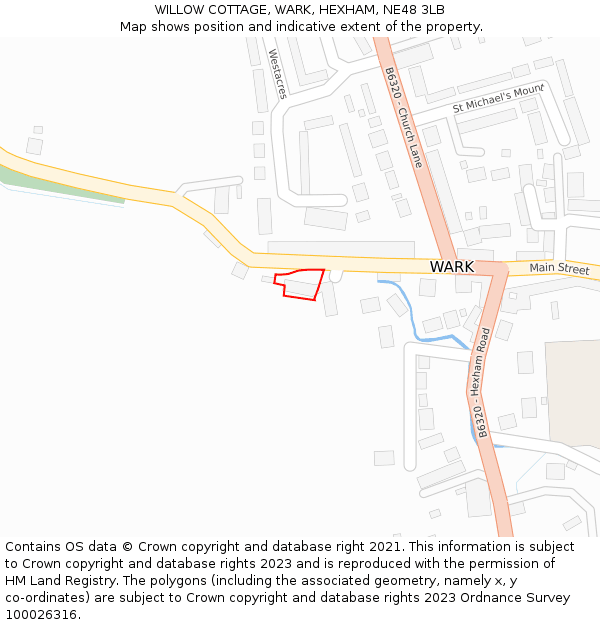 WILLOW COTTAGE, WARK, HEXHAM, NE48 3LB: Location map and indicative extent of plot