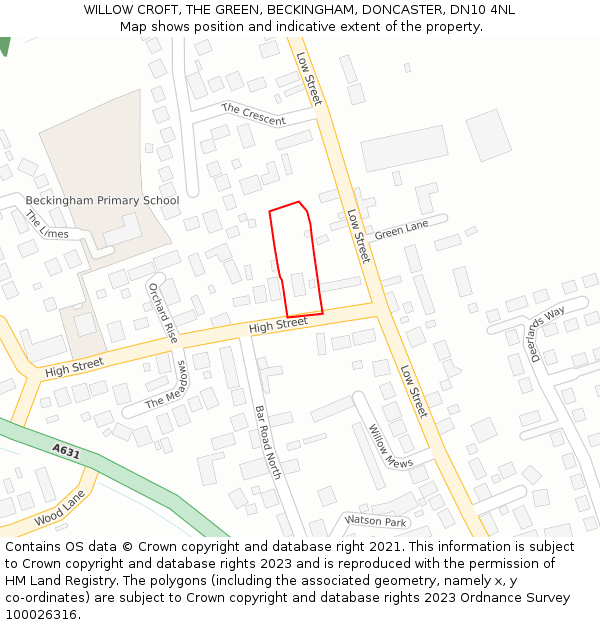 WILLOW CROFT, THE GREEN, BECKINGHAM, DONCASTER, DN10 4NL: Location map and indicative extent of plot