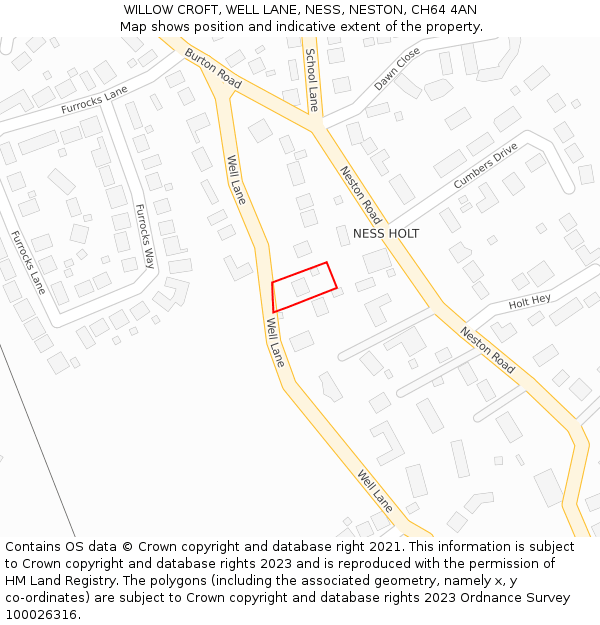 WILLOW CROFT, WELL LANE, NESS, NESTON, CH64 4AN: Location map and indicative extent of plot