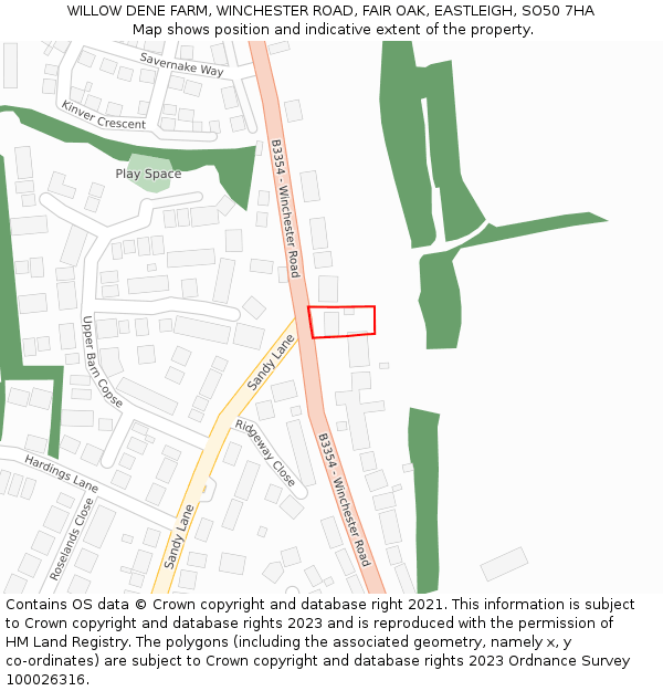 WILLOW DENE FARM, WINCHESTER ROAD, FAIR OAK, EASTLEIGH, SO50 7HA: Location map and indicative extent of plot