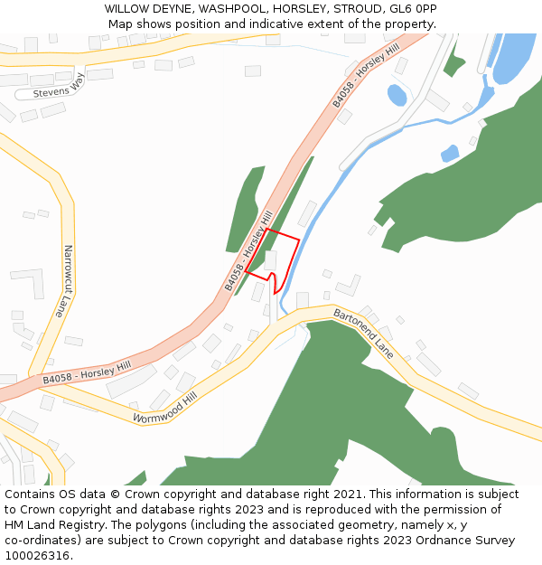 WILLOW DEYNE, WASHPOOL, HORSLEY, STROUD, GL6 0PP: Location map and indicative extent of plot