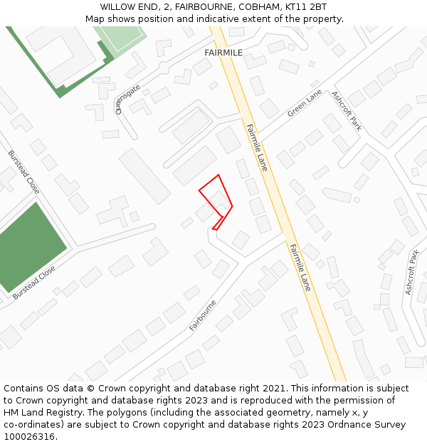 WILLOW END, 2, FAIRBOURNE, COBHAM, KT11 2BT: Location map and indicative extent of plot