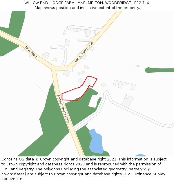 WILLOW END, LODGE FARM LANE, MELTON, WOODBRIDGE, IP12 1LX: Location map and indicative extent of plot