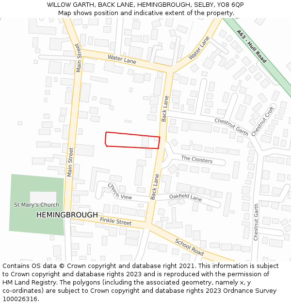 WILLOW GARTH, BACK LANE, HEMINGBROUGH, SELBY, YO8 6QP: Location map and indicative extent of plot