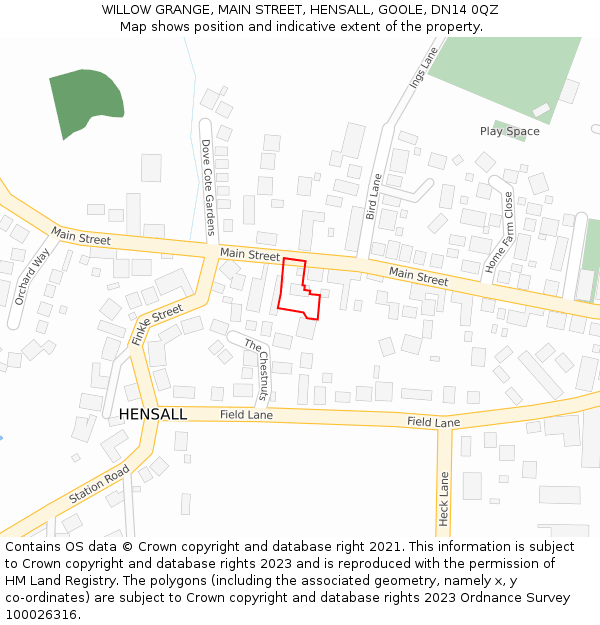 WILLOW GRANGE, MAIN STREET, HENSALL, GOOLE, DN14 0QZ: Location map and indicative extent of plot