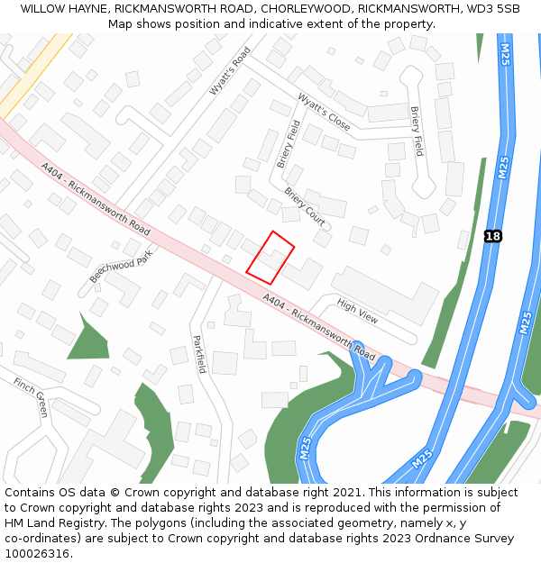 WILLOW HAYNE, RICKMANSWORTH ROAD, CHORLEYWOOD, RICKMANSWORTH, WD3 5SB: Location map and indicative extent of plot