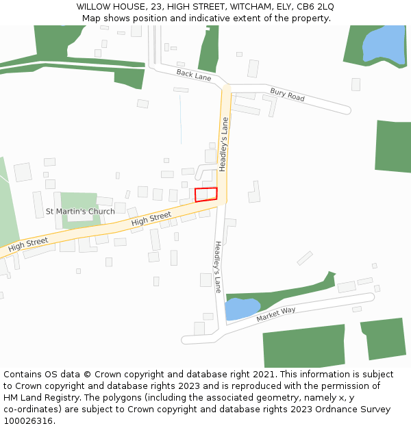 WILLOW HOUSE, 23, HIGH STREET, WITCHAM, ELY, CB6 2LQ: Location map and indicative extent of plot