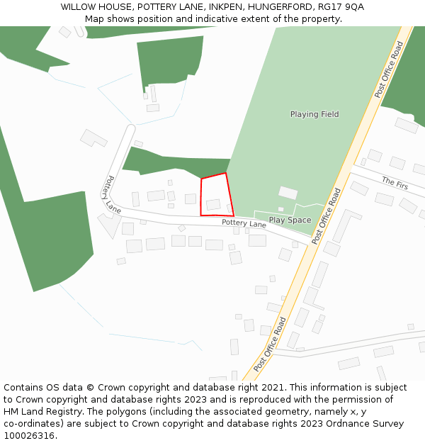 WILLOW HOUSE, POTTERY LANE, INKPEN, HUNGERFORD, RG17 9QA: Location map and indicative extent of plot