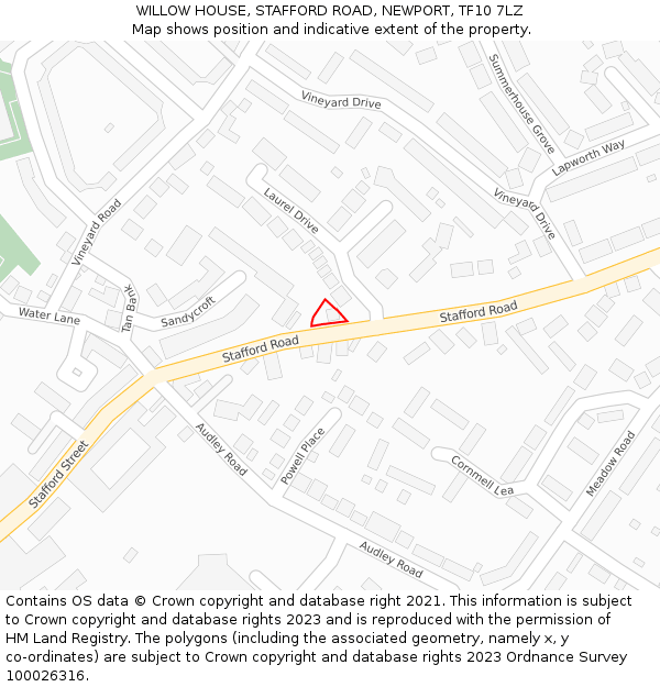 WILLOW HOUSE, STAFFORD ROAD, NEWPORT, TF10 7LZ: Location map and indicative extent of plot