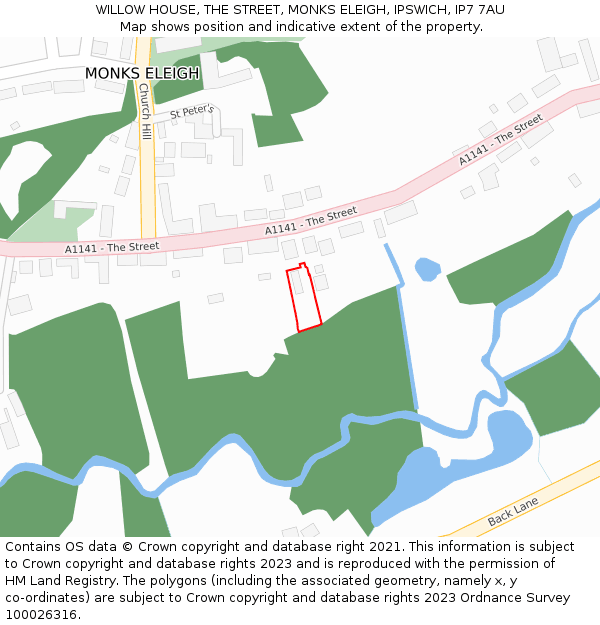 WILLOW HOUSE, THE STREET, MONKS ELEIGH, IPSWICH, IP7 7AU: Location map and indicative extent of plot