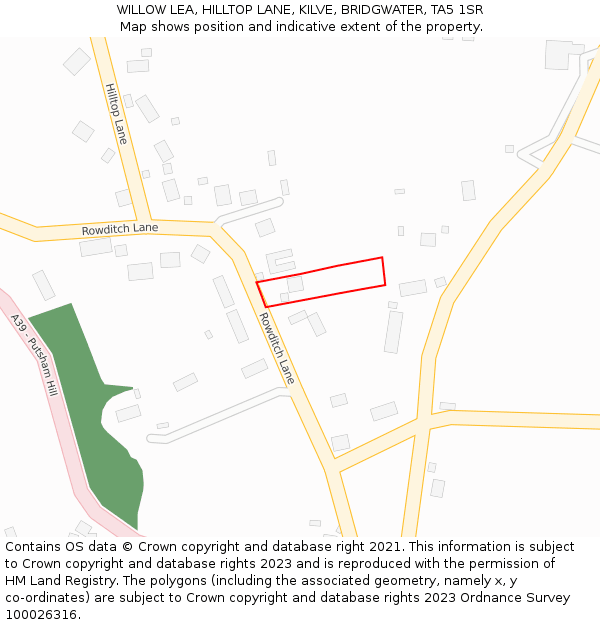 WILLOW LEA, HILLTOP LANE, KILVE, BRIDGWATER, TA5 1SR: Location map and indicative extent of plot