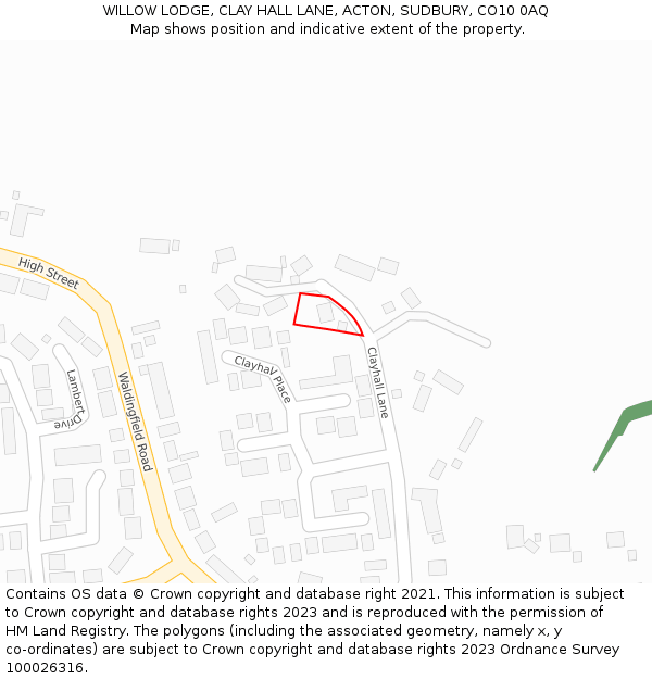 WILLOW LODGE, CLAY HALL LANE, ACTON, SUDBURY, CO10 0AQ: Location map and indicative extent of plot