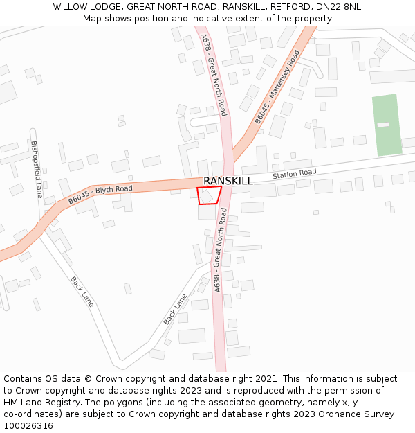 WILLOW LODGE, GREAT NORTH ROAD, RANSKILL, RETFORD, DN22 8NL: Location map and indicative extent of plot