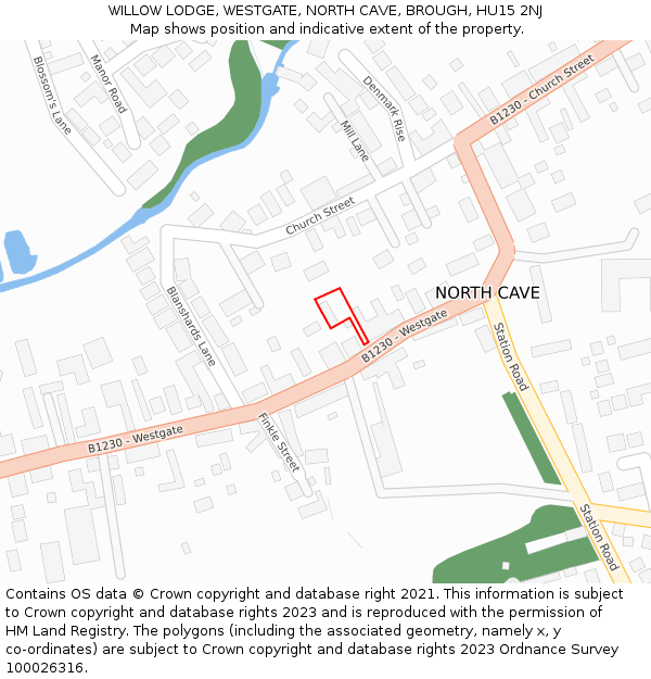 WILLOW LODGE, WESTGATE, NORTH CAVE, BROUGH, HU15 2NJ: Location map and indicative extent of plot