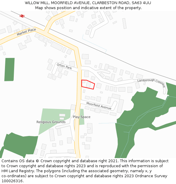 WILLOW MILL, MOORFIELD AVENUE, CLARBESTON ROAD, SA63 4UU: Location map and indicative extent of plot