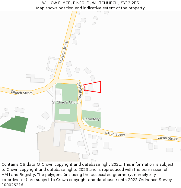 WILLOW PLACE, PINFOLD, WHITCHURCH, SY13 2ES: Location map and indicative extent of plot