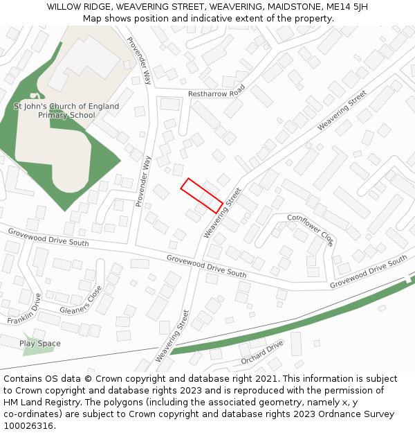 WILLOW RIDGE, WEAVERING STREET, WEAVERING, MAIDSTONE, ME14 5JH: Location map and indicative extent of plot