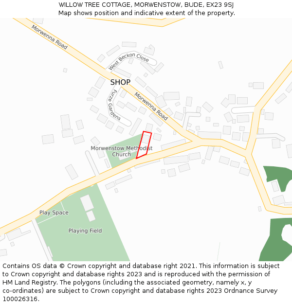 WILLOW TREE COTTAGE, MORWENSTOW, BUDE, EX23 9SJ: Location map and indicative extent of plot