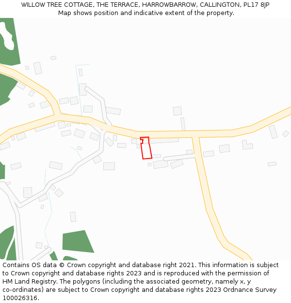 WILLOW TREE COTTAGE, THE TERRACE, HARROWBARROW, CALLINGTON, PL17 8JP: Location map and indicative extent of plot