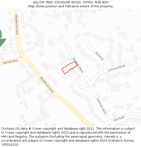 WILLOW TREE, ICEHOUSE WOOD, OXTED, RH8 9DN: Location map and indicative extent of plot