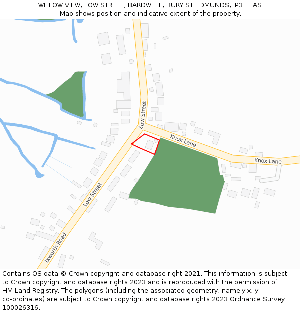 WILLOW VIEW, LOW STREET, BARDWELL, BURY ST EDMUNDS, IP31 1AS: Location map and indicative extent of plot