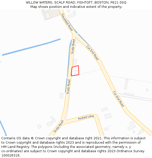 WILLOW WATERS, SCALP ROAD, FISHTOFT, BOSTON, PE21 0SQ: Location map and indicative extent of plot