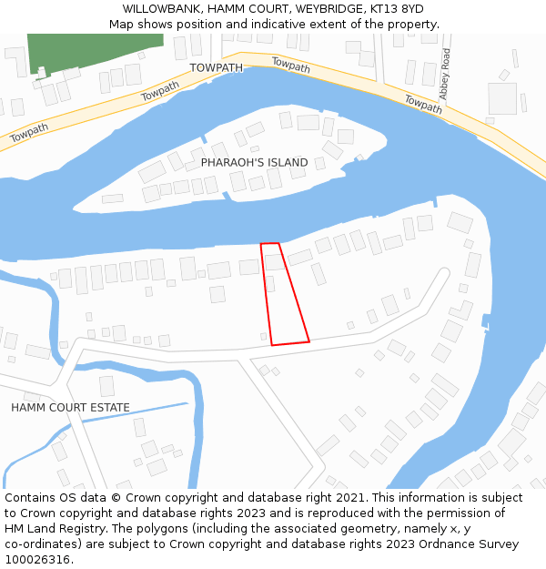 WILLOWBANK, HAMM COURT, WEYBRIDGE, KT13 8YD: Location map and indicative extent of plot