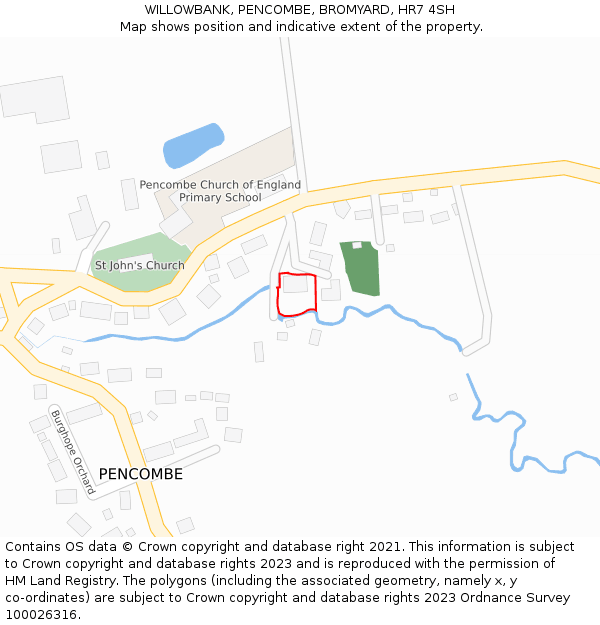 WILLOWBANK, PENCOMBE, BROMYARD, HR7 4SH: Location map and indicative extent of plot