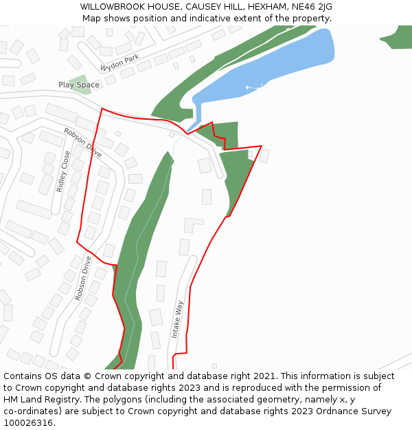 WILLOWBROOK HOUSE, CAUSEY HILL, HEXHAM, NE46 2JG: Location map and indicative extent of plot