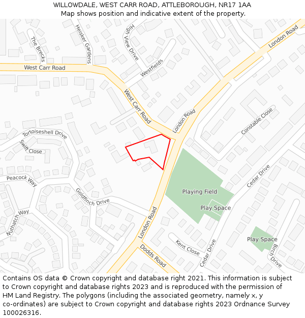 WILLOWDALE, WEST CARR ROAD, ATTLEBOROUGH, NR17 1AA: Location map and indicative extent of plot