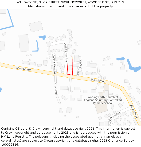 WILLOWDENE, SHOP STREET, WORLINGWORTH, WOODBRIDGE, IP13 7HX: Location map and indicative extent of plot
