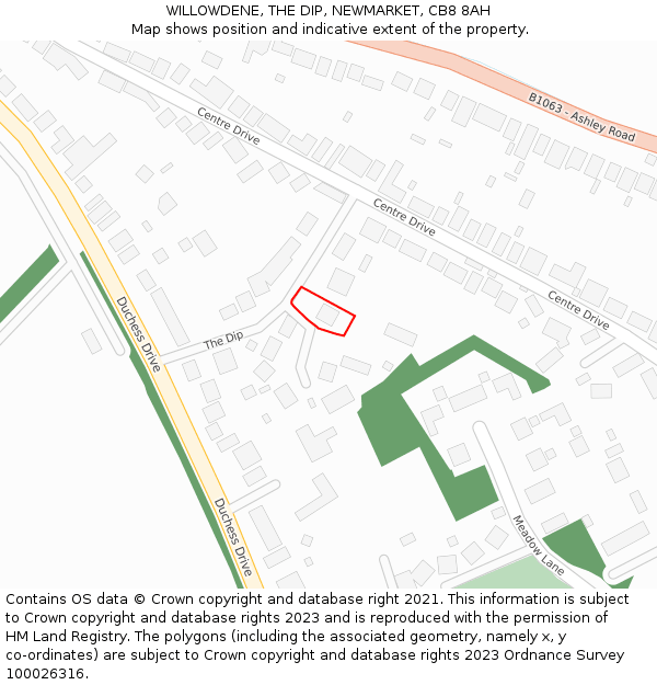 WILLOWDENE, THE DIP, NEWMARKET, CB8 8AH: Location map and indicative extent of plot