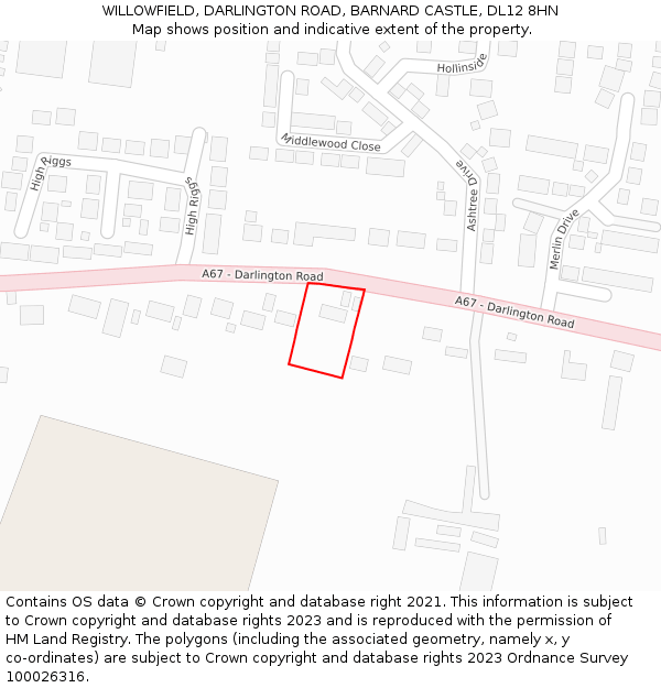 WILLOWFIELD, DARLINGTON ROAD, BARNARD CASTLE, DL12 8HN: Location map and indicative extent of plot