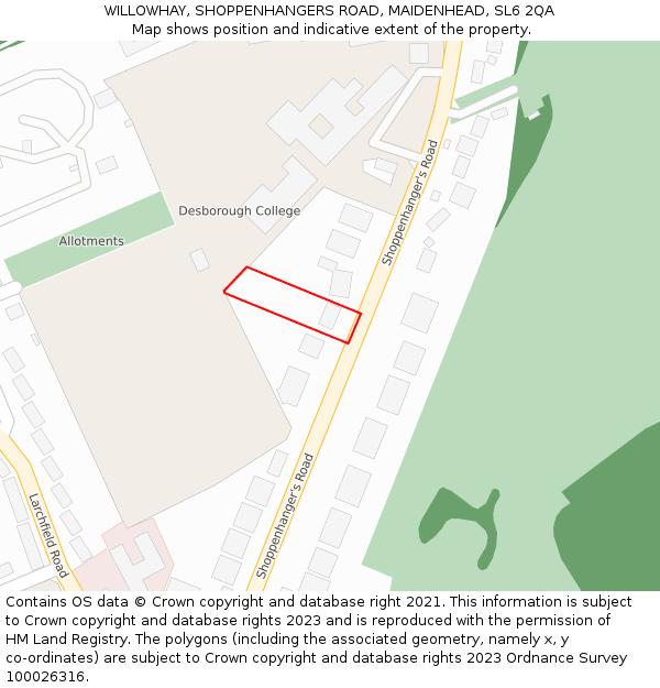 WILLOWHAY, SHOPPENHANGERS ROAD, MAIDENHEAD, SL6 2QA: Location map and indicative extent of plot