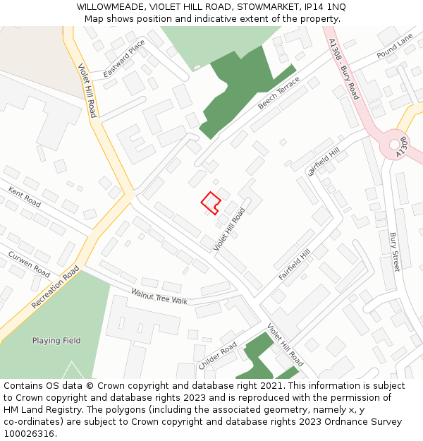 WILLOWMEADE, VIOLET HILL ROAD, STOWMARKET, IP14 1NQ: Location map and indicative extent of plot