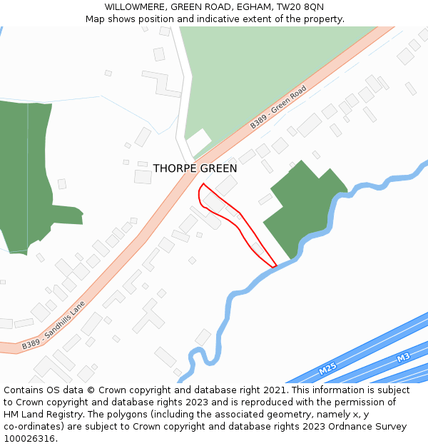 WILLOWMERE, GREEN ROAD, EGHAM, TW20 8QN: Location map and indicative extent of plot