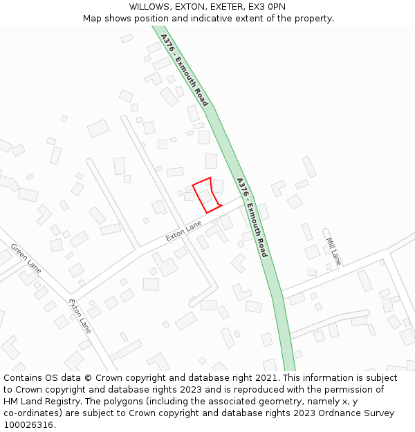 WILLOWS, EXTON, EXETER, EX3 0PN: Location map and indicative extent of plot