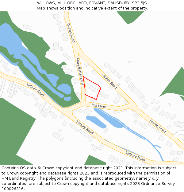 WILLOWS, MILL ORCHARD, FOVANT, SALISBURY, SP3 5JS: Location map and indicative extent of plot