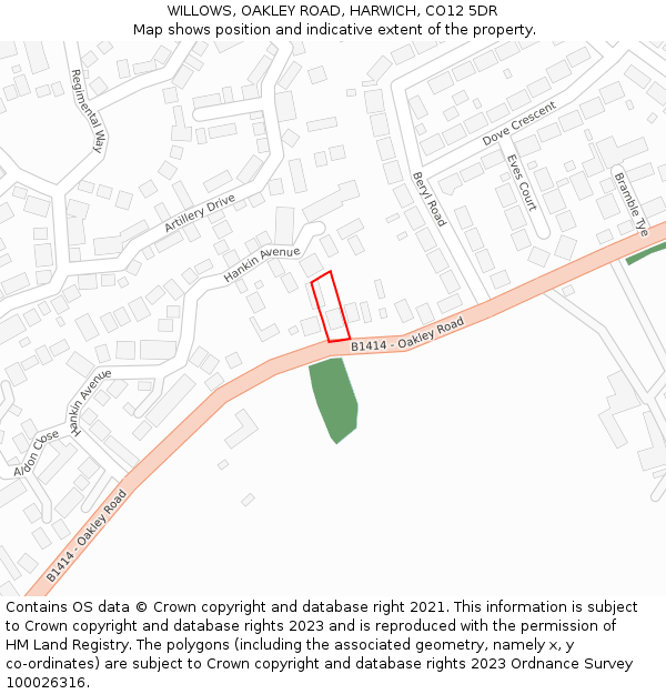 WILLOWS, OAKLEY ROAD, HARWICH, CO12 5DR: Location map and indicative extent of plot