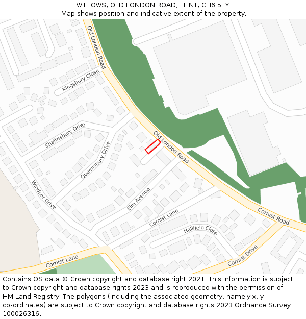 WILLOWS, OLD LONDON ROAD, FLINT, CH6 5EY: Location map and indicative extent of plot