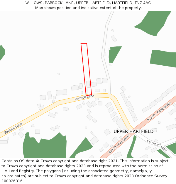 WILLOWS, PARROCK LANE, UPPER HARTFIELD, HARTFIELD, TN7 4AS: Location map and indicative extent of plot