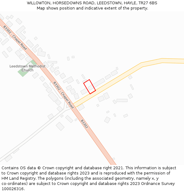 WILLOWTON, HORSEDOWNS ROAD, LEEDSTOWN, HAYLE, TR27 6BS: Location map and indicative extent of plot