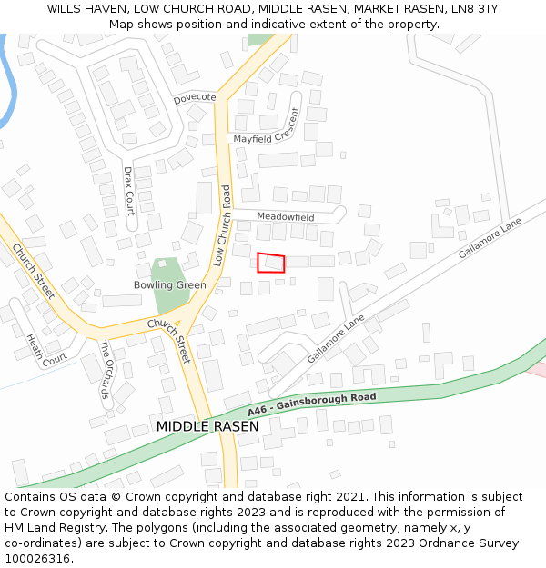 WILLS HAVEN, LOW CHURCH ROAD, MIDDLE RASEN, MARKET RASEN, LN8 3TY: Location map and indicative extent of plot