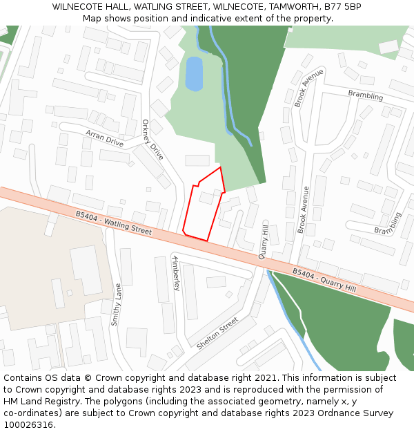 WILNECOTE HALL, WATLING STREET, WILNECOTE, TAMWORTH, B77 5BP: Location map and indicative extent of plot